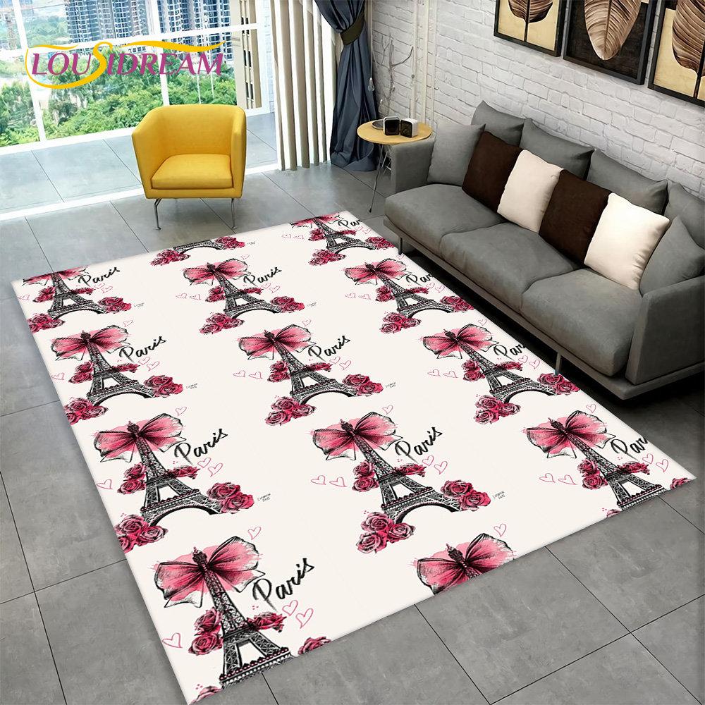 France Paris Eiffel Tower Romantic Art Area Rug,Carpet Rug for Living Room Bedroom Sofa Doormat Kitchen Decor Non-slip Floor Mat
