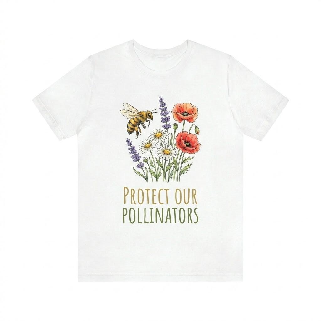 Protect Our Pollinators Flower Bee T-Shirt Eco-Friendly Nature Enthusiast Tee M