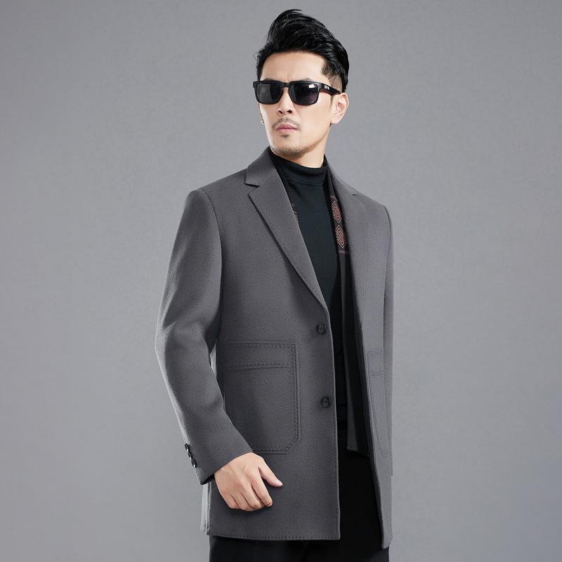 Winter pocket line double-sided cashmere coat for men mid-length removable down liner casual woolen woolen coat