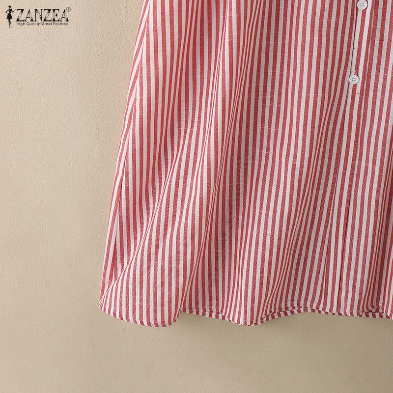 ZANZEA S-5XL Women V-Neck Short Sleeve Loose Casual Striped Shirts Dress