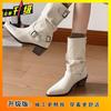 Pointed thick heel women's medium tube stacking boots 2025 autumn and winter new fashion versatile comfortable casual Martin boots women