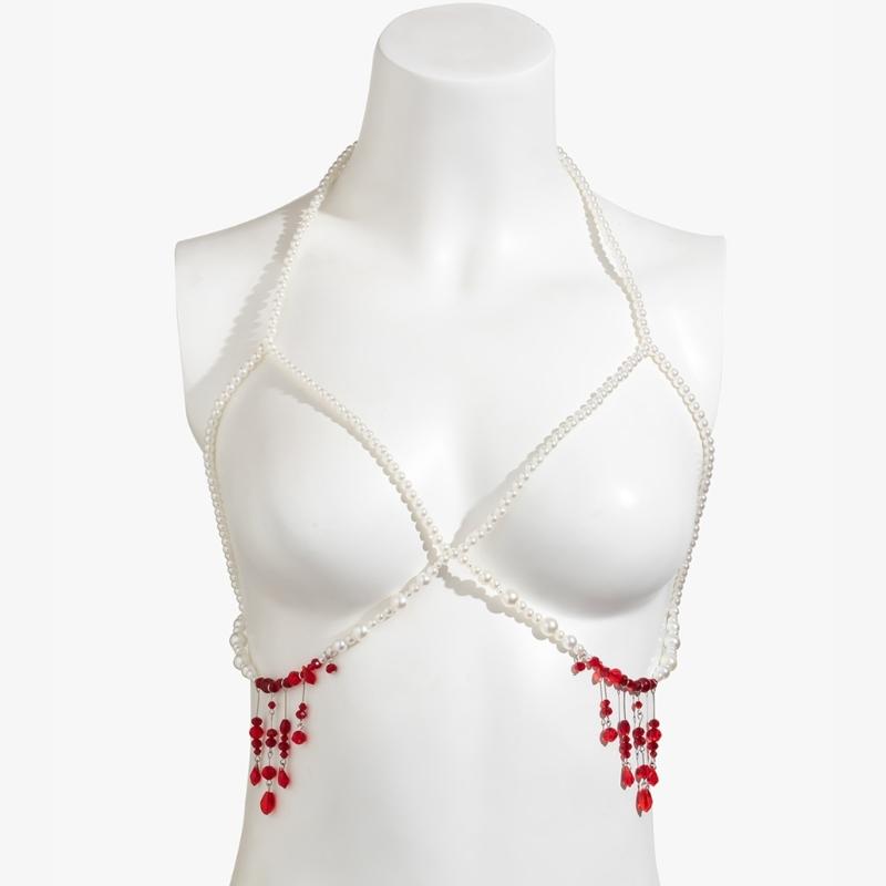 Gothic Blood-Stained Imitation Pearls Foot Ornament Novel Halloween Blood Drop Tassels Body Waist Chain for Women Girls