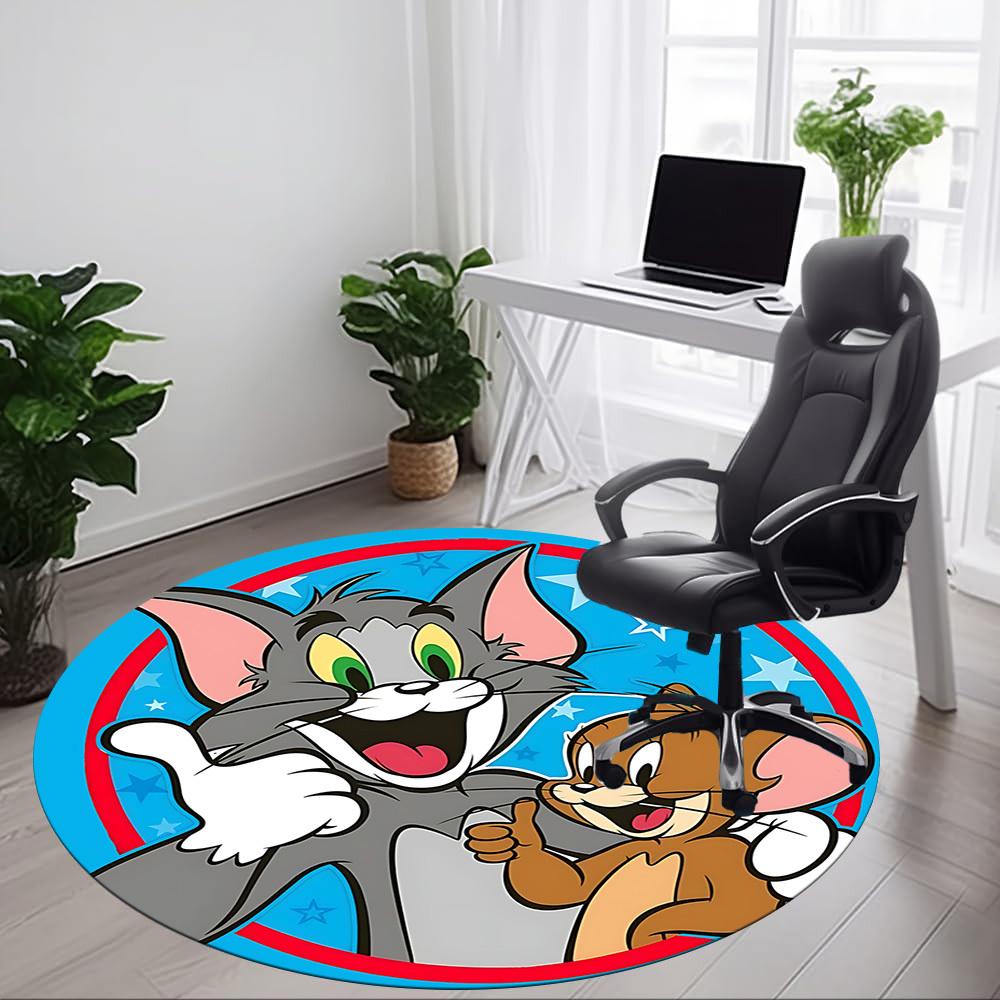 1pc Tom Jerry Office Round Area Rug, Indoor Mat Suitable For Office, Under Office Chairs Bedroom Living Room Home Decor, Room Deco