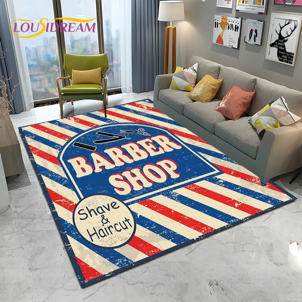 Berber Dükkanı Tabelası 3D Kurukafa Vintage HD Halı Kilim Ev Oturma Odası Yatak Odası Kanepe Paspas Dekorasyonu için, Çocuk Alan Halısı Kaymaz Zemin Matı