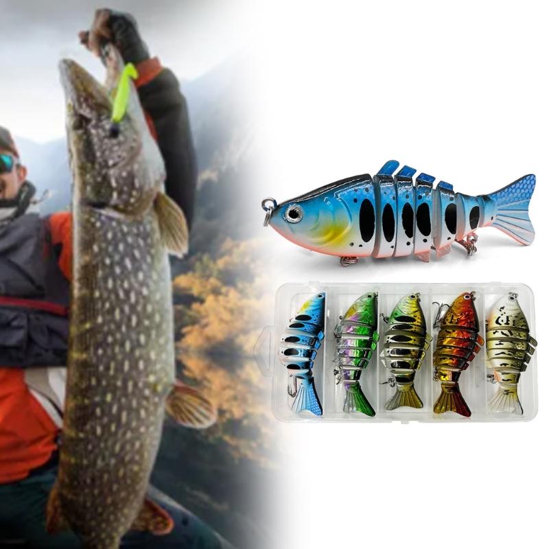 5Pcs Multi Jointed Swimbaits Slow Sinking Swimming Lures Fishhooks Freshwater Saltwater Bass Treble Hook Fishing Lures