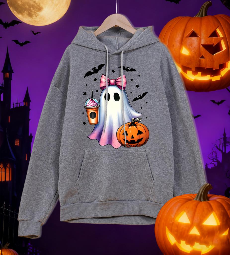 Ghosts Who Enjoy Drinking Beverages Print Men Hoody Autumn Fleece Hoodies Hip Hop Loose Streetwear All-Match Comfortable Clothes