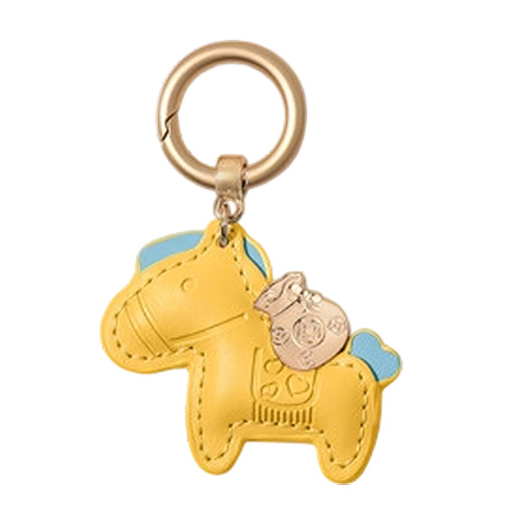 Leather Keychain With Horse Charm For Bringing Wealth And Luck Handmade Keyring Charm for Travel and Work
