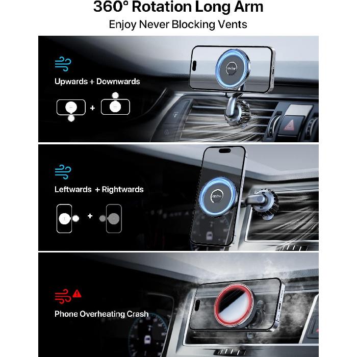 Compatible for MagSafe Car Mount [Strongest Magnet] Magnetic Phone Holder for Car [360° Adjustable] Air Vent Magnetic Phone Mount Fit for MagSafe