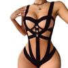 Ladies' Sexy Ribbon Spliced Backless Bodysuit Hollowed Out Bra Neck Collar And Weave Belt Intimates Women'S Exotic Underwear