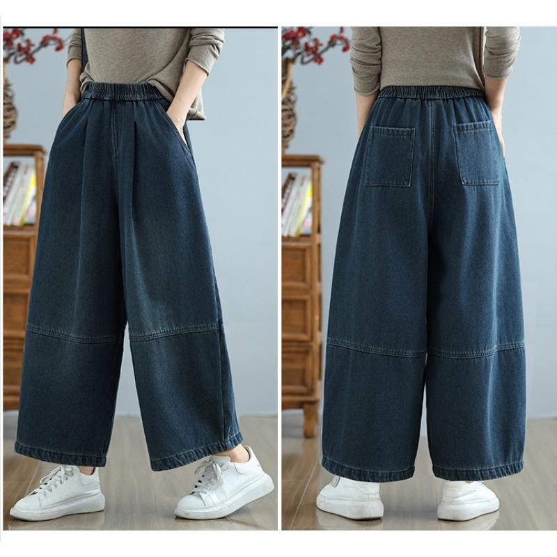 DIMANAF 2025 Herbst Winter Jeans Damen Übergröße Verdicken Futter Vintage Baumwoll-Denim Lange Hosen Unterteile