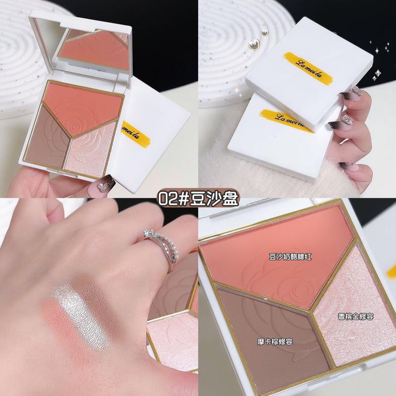 

Палетка 3-в-1 для хайлайтера и контуринга - Осветляющая тень для носа, оттенок для щек и румяна - Комбинированные матовые и перламутровые финиши Бронзер для макияжа 2 # Red Bean Paste Tray