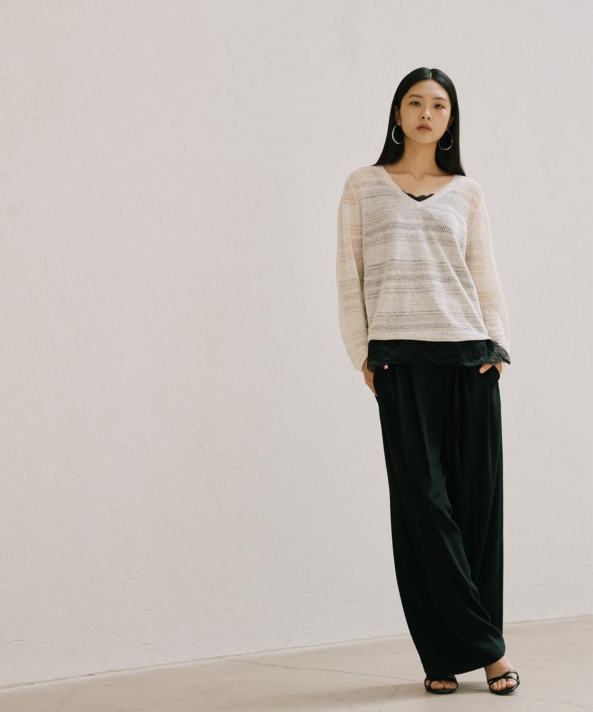 Diale Choir Linen V-Neck Knit - Ivory