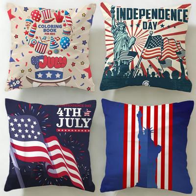 Classic Holiday Independence Day Cushion Cover Soft & Easy-Wash Pillow Case – Versatile for Couch, Bed, Travel and Office