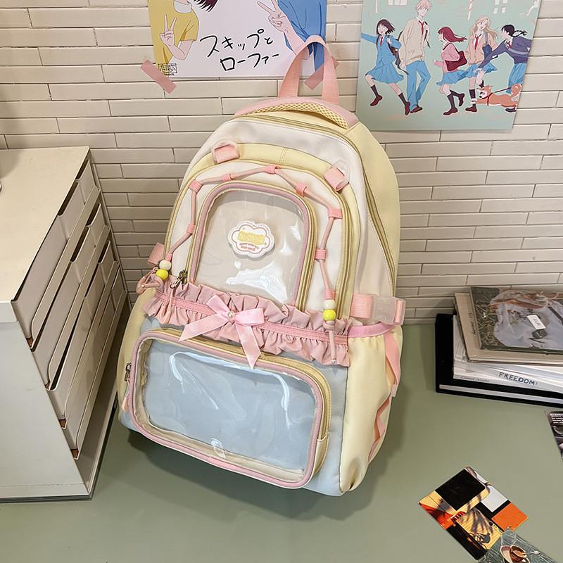 Junior High School Girls Backpack Nylon Large Capacity Daily Use School Bag For Teens жёлтый