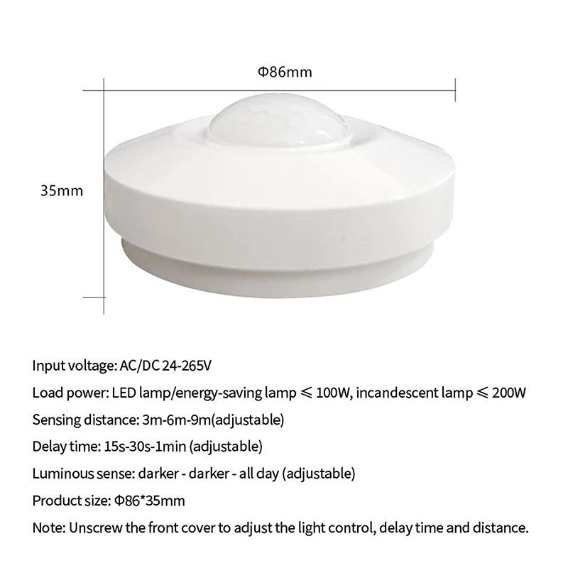 

AC/DC24-265V PIR Motion Sensor Light Switch Human Body Infrared Detector Ceiling Mounted 360 Degree Detecting Range белый