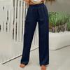 Pantaloni Casual da Donna alla Moda, Colorati, Vita Elastica, Cotone e Lino, Gamba Dritta Larga