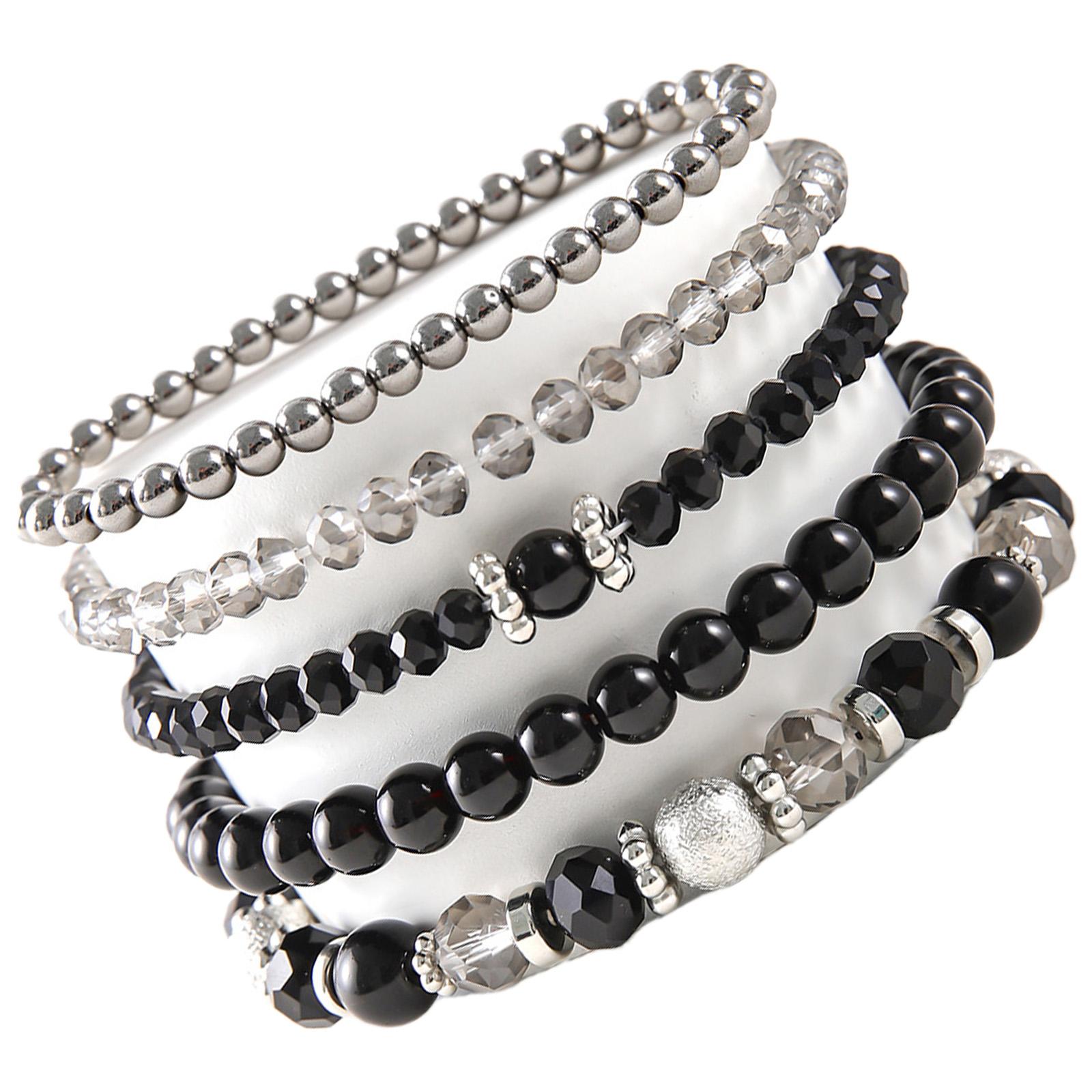 

Набор из 5 штук эластичных браслетов с кристальными бусинами, сверкающие браслеты с кристальными бусинами, украшение для личного стиля и для подарка чёрный