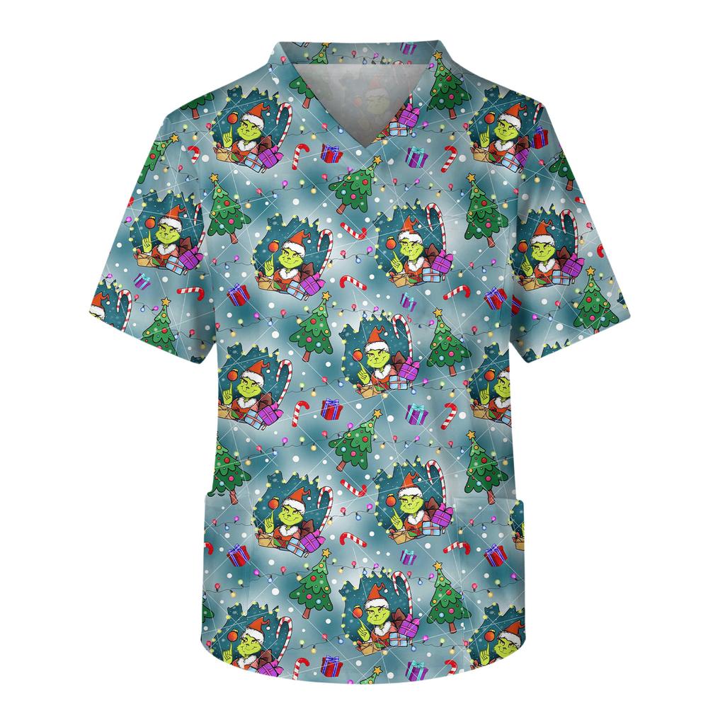 Men's Casual Short-Sleeved V-Neck Printed Front Pocket Top