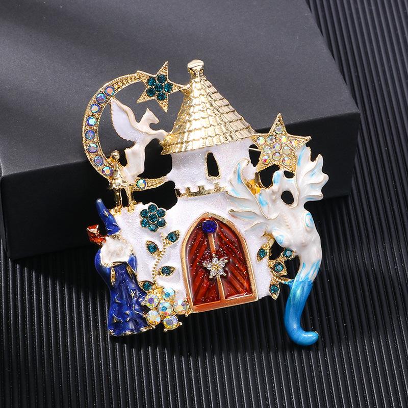 

Fashionable Enamel Castle Star Moon Pegasus Magician High-end Women s Accessories Brooch 6*8CM