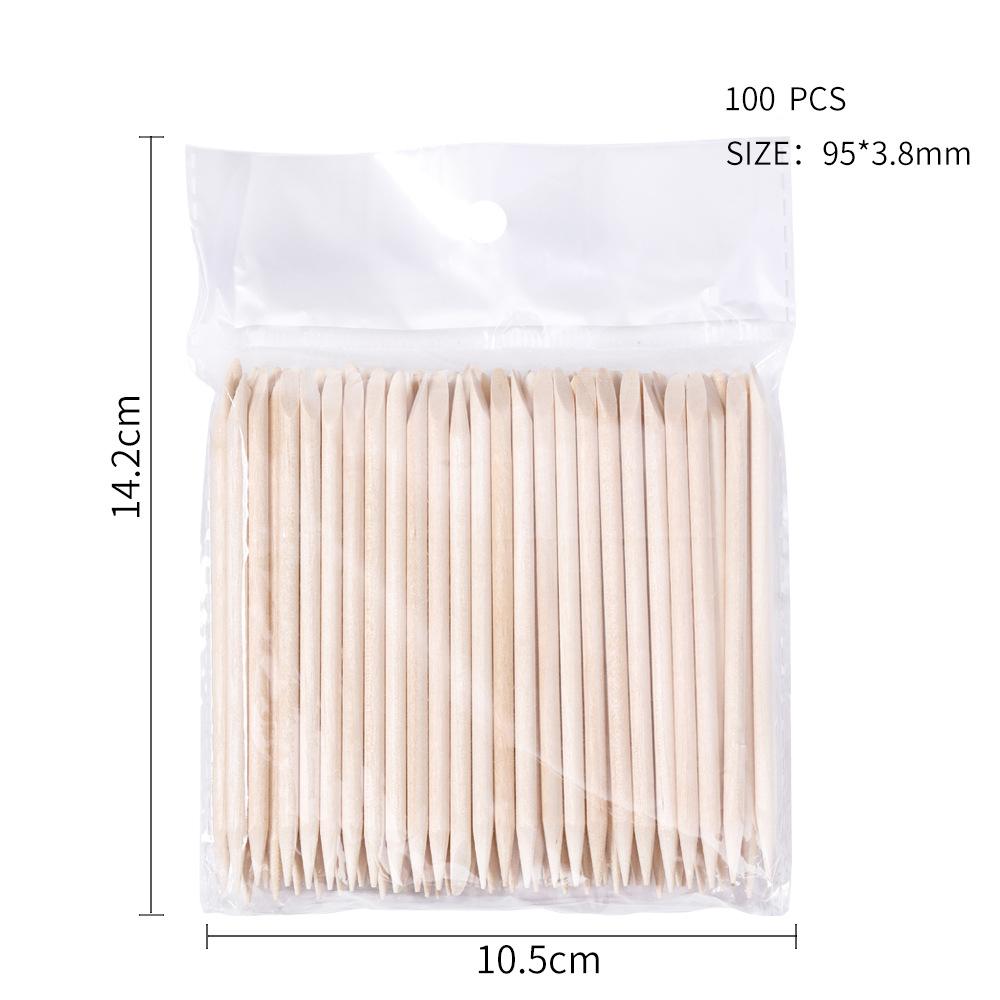 100pcs Cuticle Pusher Remover Beech Stick Dead Skin Push Nail Art Tools Rhinestones Picker Bead Pusher Manicure Pedicure Care