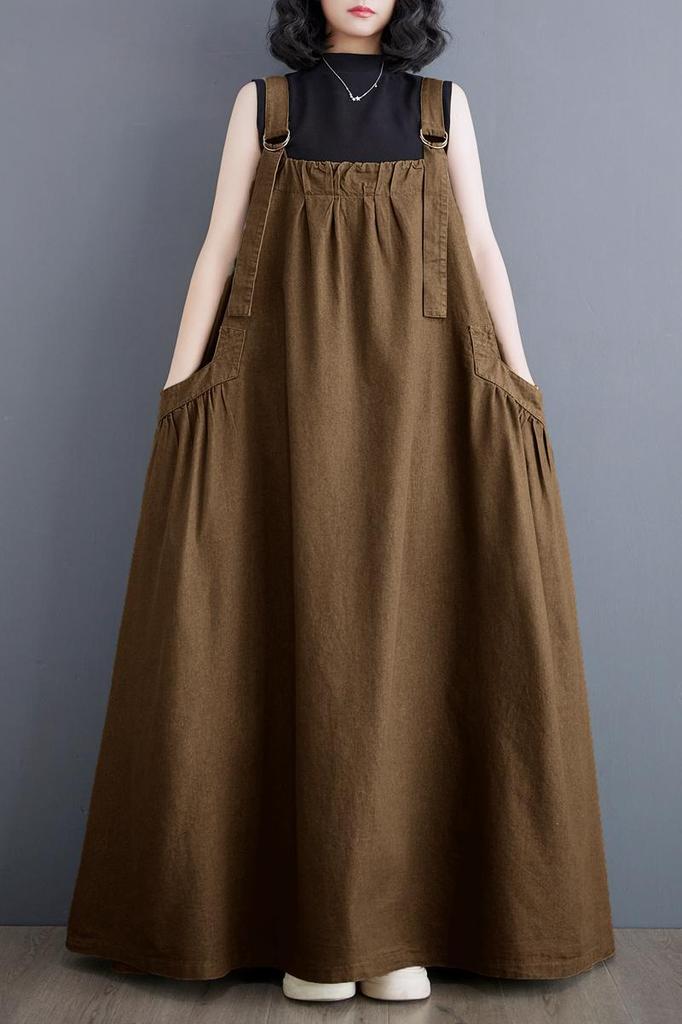 Japan and South Korea Large Size Women's Clothing Spring and Summer Medium and Long Strap Skirt Women's Loose and Thin Denim Strap Skirt Bigswingdress