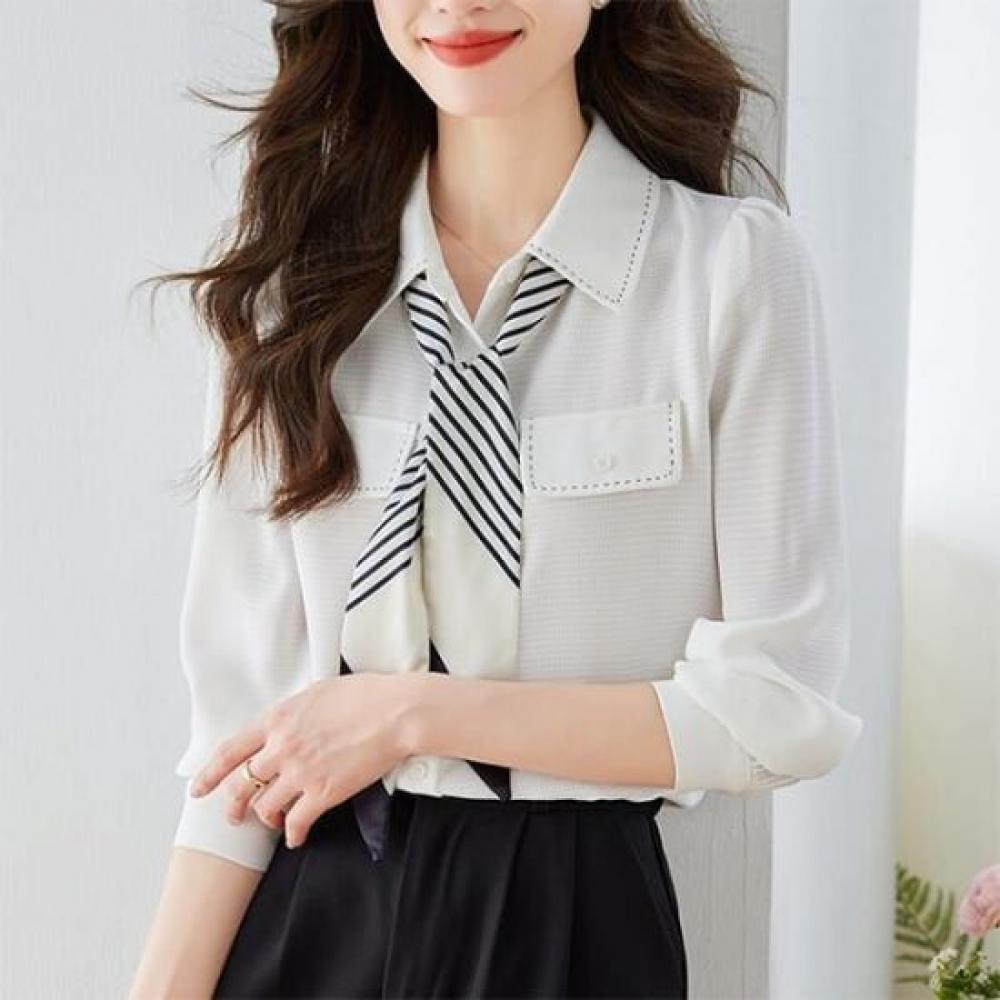 Navava Long Sleeve Shirt Blouse Scarf Neck Nb2948