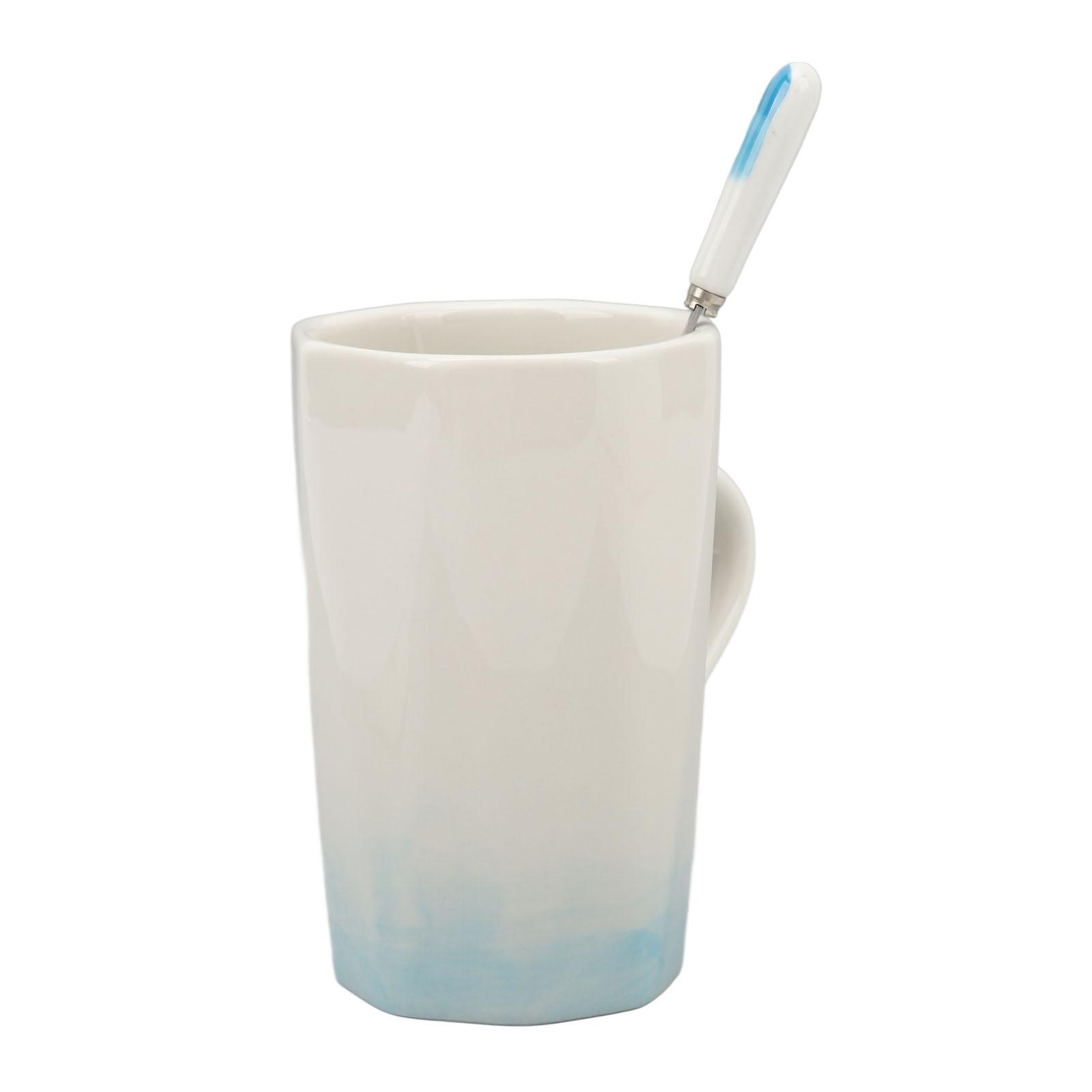 

400ml Ceramic Mug Ink Painting Style Coffee Mugs Ceramic Coffee Mug with Spoon Lid for Home Office Cyan циан