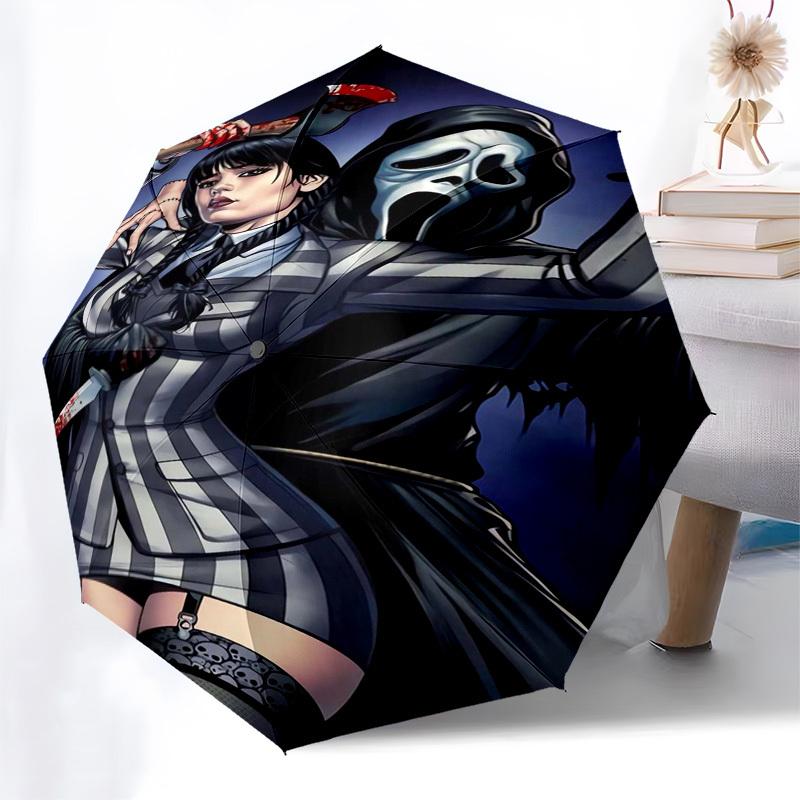 Ghostface, Bloody Themed Automatic Opening and Closing Umbrella, Compact Travel Umbrella, Lightweight and Portable, Suitable for Beach Commu