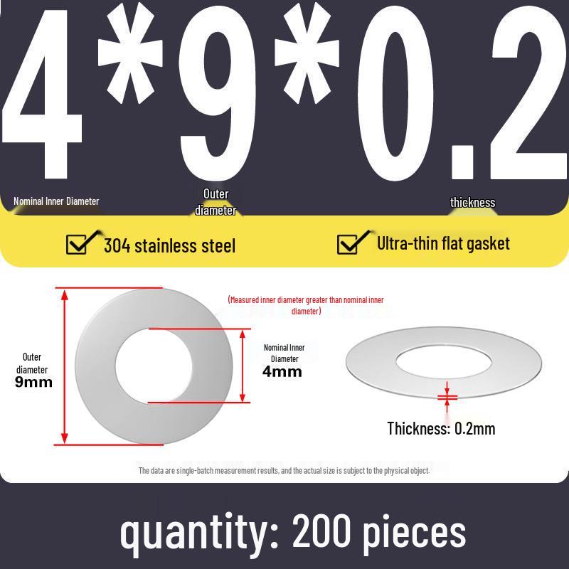 Plochá podložka z nerezové oceli 304 pro nastavení vůle hřídele (0,1/0,2/0,3 mm)
