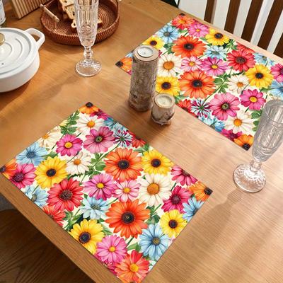 4pcs Vibrant Daisy Placemats – Washable & Non-Slip, Perfect for Kitchen, Dining, Parties, Weddings & Festive Decor