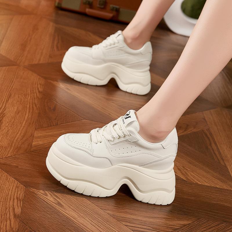 Fashion Women's Thick Bottom Platform Sneakers Soft Sole Sports Casual Shoes Versatile Heightening Shoes Autumn New Style White Sneakers