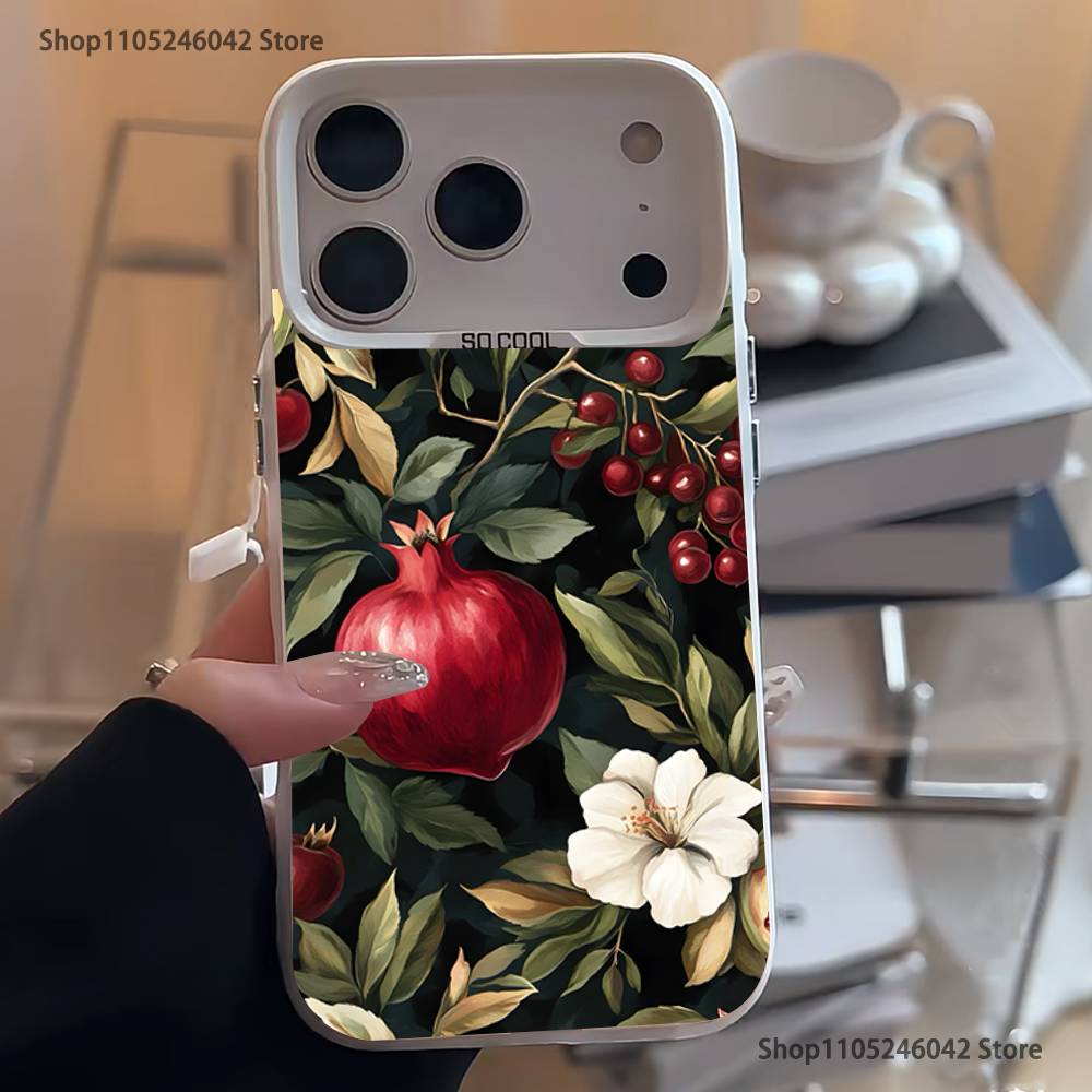 Cute pomegranate For White Candy Matte Cover iPhone 17,16,15,14,13,12,11,Mini,Pro,Plus