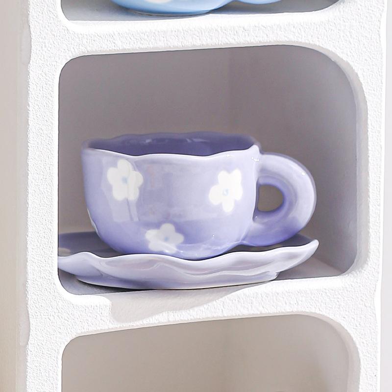 

Super cute purple flower coffee cup milk cup with butterfly ceramic afternoon teacup exquisite drinking water cup as a gift 180ml
