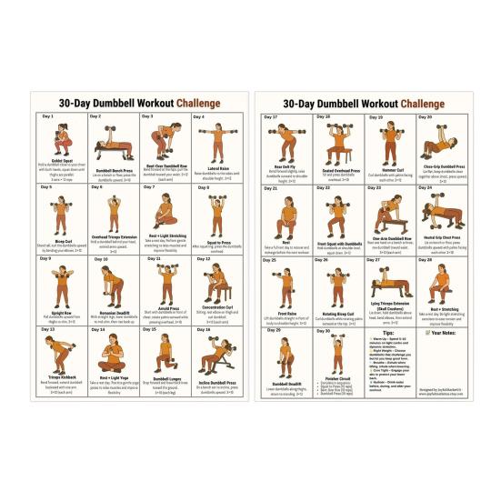 

2Pcs Visualized Workout Plan 30-day Fitness Challenge Home Workout for Beginners Daily Full Body Muscle Training Fat Burning Sets