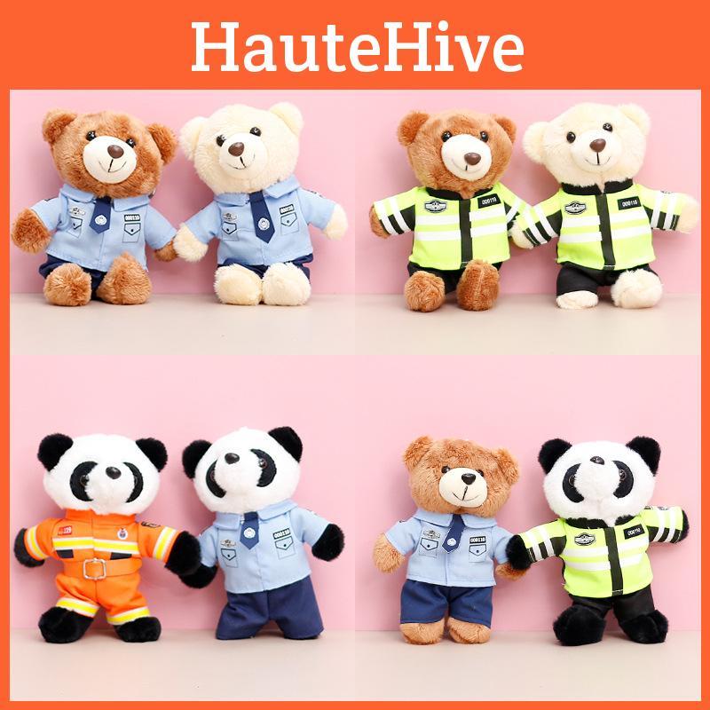 Traffic Fire Police Protection Rabbit Bear Panda Plush Keychain Animal Toy Gift
