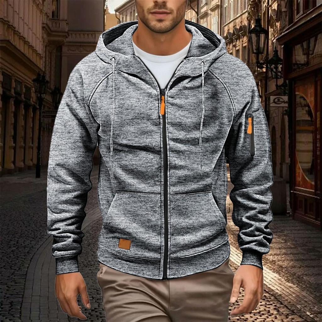 Pánská mikina na zip střední gramáže s plným zipem a dlouhým rukávem, pohodlná útulná mikina s kapucí a kapsami