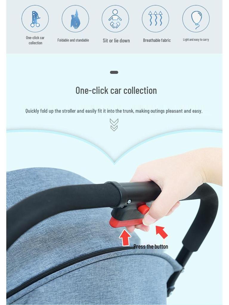 Huaying Lightweight Foldable Baby Stroller - Sit & Recline, One-Button Fold, Ideal for Newborns & Toddlers