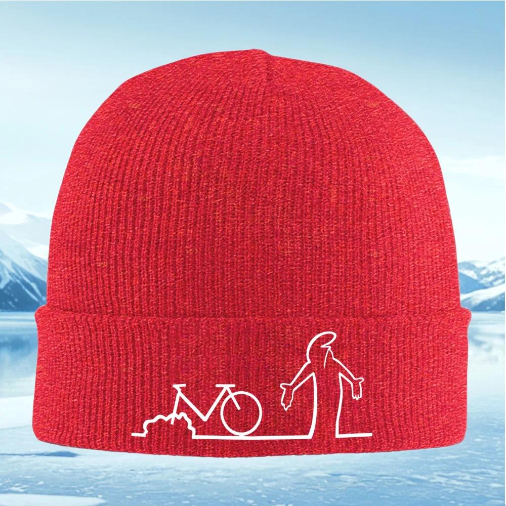 Bike Person Figure Roadside Gesture Black Unisex Women Unisex Knitted Hat Beanie Pullover Cap Winter Thermal Warm Christmas Outdoor