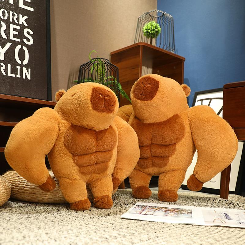 Brown Muscular Capybara Doll Plush Toy Stuffed Strong Aquatic Animal Pillow Plushie Peluche Present