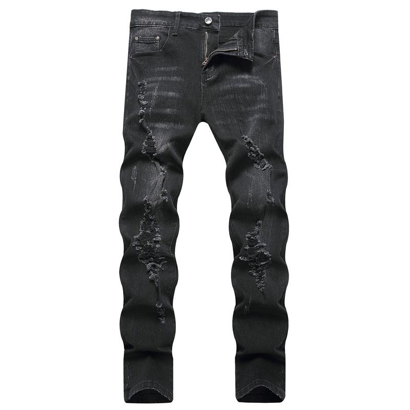 2024 Spring And Autumn High Quality Jeans Trendy Brand Elastic Slim Fit Piercing Small Leg Pants Men'S Casual Long Pants