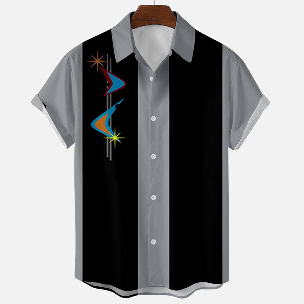 Men s Short Sleeve Striped Shirt 3D Printed Loose Street Fun Men s Top Fashion Casual Simple Pocketless Shirt S