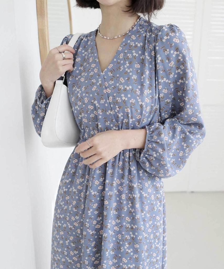 Ppaeppae Shoulder Shirred V-Neck Floral Long Dress