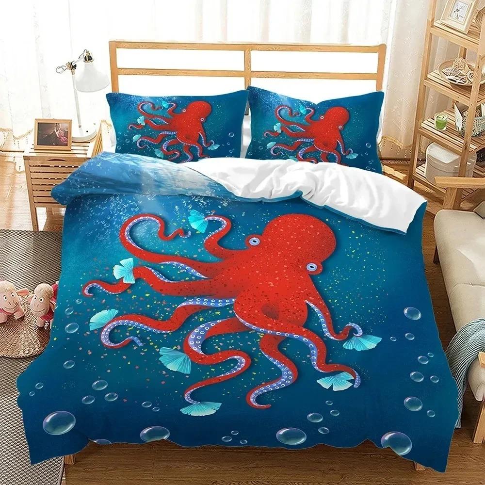 Octopus Sea Turtle Colourful Animal Marine Life Duvet Cover Bedding Set Comforter Linen Pillowcases Single Double King Queen