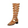 Brown Women Gladiator Sandals Med Block Heel Lady Casual Shoes Large Plus Size 48