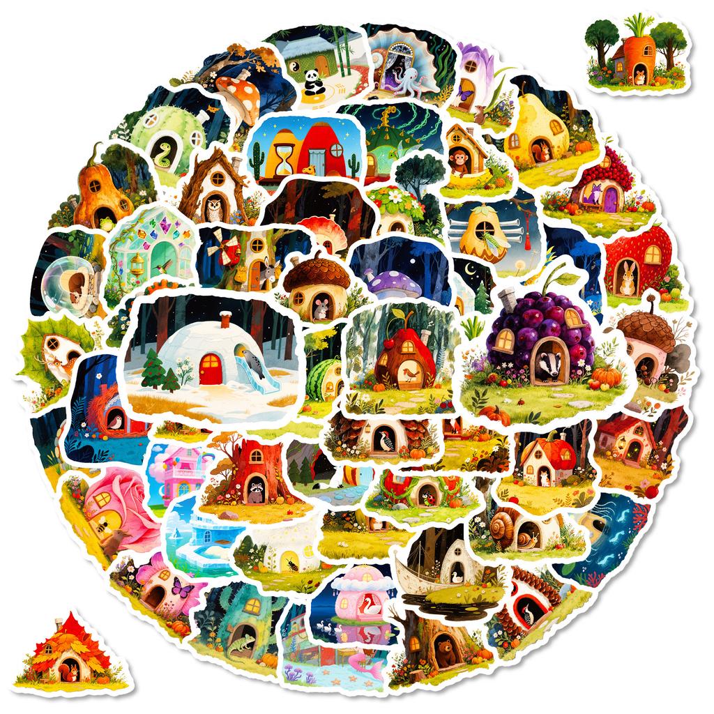56 Fairy Tale Wind Forest Animal Hut Graffiti Stickers Cute Cartoon Decorative Stickers