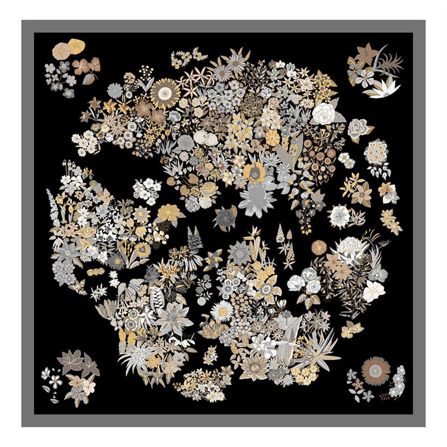 130Cm Silk Scarf Women Large Shawls Spain Flowers Print Stoles Square Bandana Luxury Kerchief Hijab Female Foulards