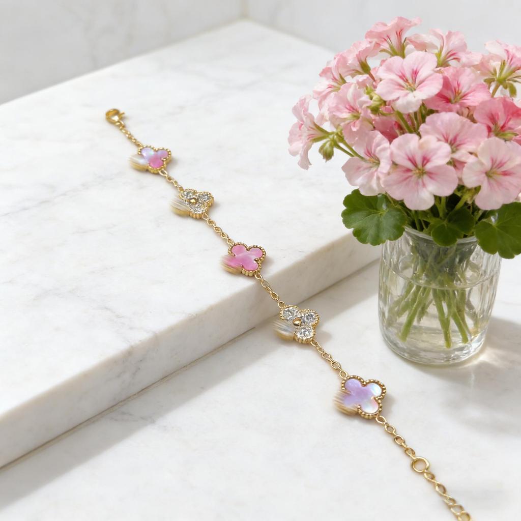 Stainless Steel Four-Leaf Clover Bracelet - Electroplated 18K, New Style Flower Language Series