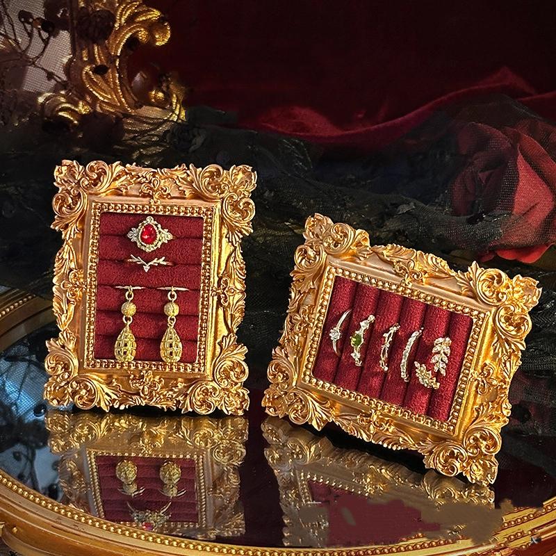 

Retro Square Ring Earring Display Stand Jewelry Showcase Tray Wooden Shop Window Decoration Photography Background Props