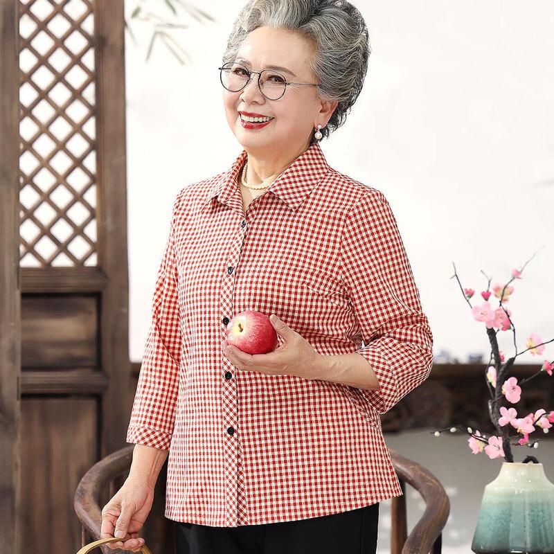 

Datang Furen Loose Fit Lapel Cardigan Shirt for Mid-Aged Women L