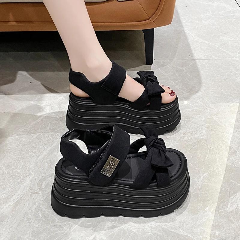 Fashion 8CM Women 2025 Leisure Chunky Platform Sandals Peep Toe High Heels Gladiator Goth Slippers Woman Heels Trendy Summer Beach Shoes